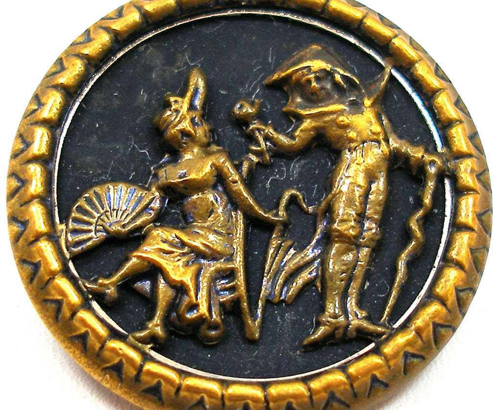 1700s couple antique button, large Victorian picture button with Incredible & Marvelous The Fancy Fops.
