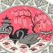 50's tin toy tea plate with Swans & Pagoda litho by J Chein.