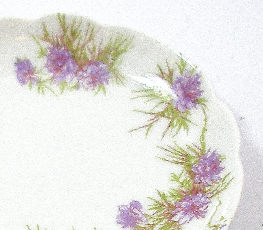 Antique Limoges Butter Pat, Small china plate with purple flowers.