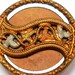 1900s Ribbon button, LG Victorian metal picture button in copper.