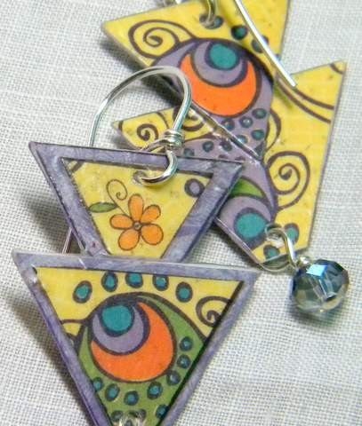 Mod paper earrings with pretty Violet blue glass bead