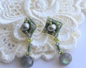 Labradorite faceted and Freshwater pearl earrings on Sterling silver posts