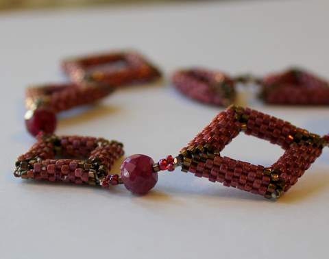 Hand Beaded Bracelet Geometric shapes And Genuine Rubies