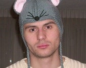 Grey cashmere earflap  ' Mouse' hat adult size just for you