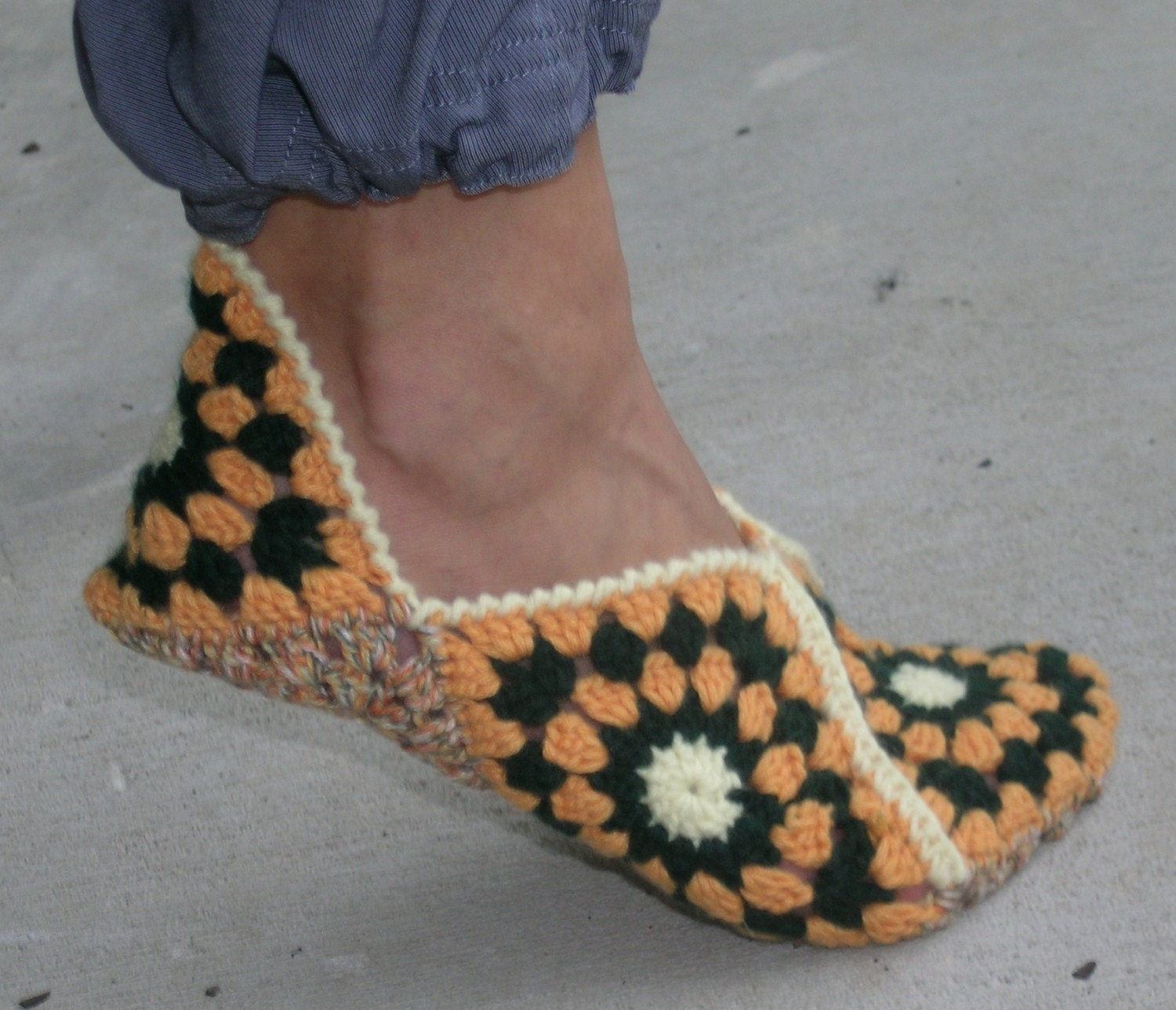 Cream brulee/peach/forest green  cashmere fancy slippers --perfect gift