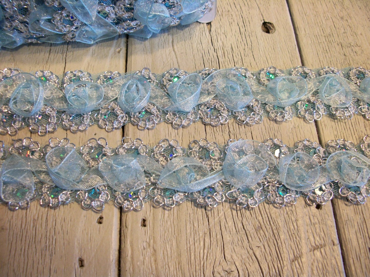 Chiffon and Rosettes ENCHANTED TRIM in BLUE-2 yards