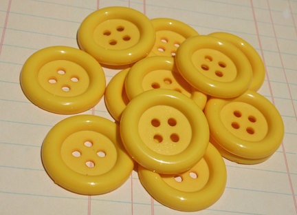 Big Round Yellow Buttons - 1 1/2" Wide - One Dozen - Sewing Embellishments