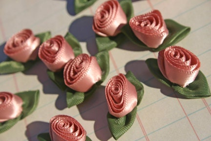 Pink Ribbon Roses - Sewing Embellishments - One Dozen