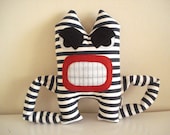 Angry Monster with Blue Stripes, stuffed toys, Plushie, Softie