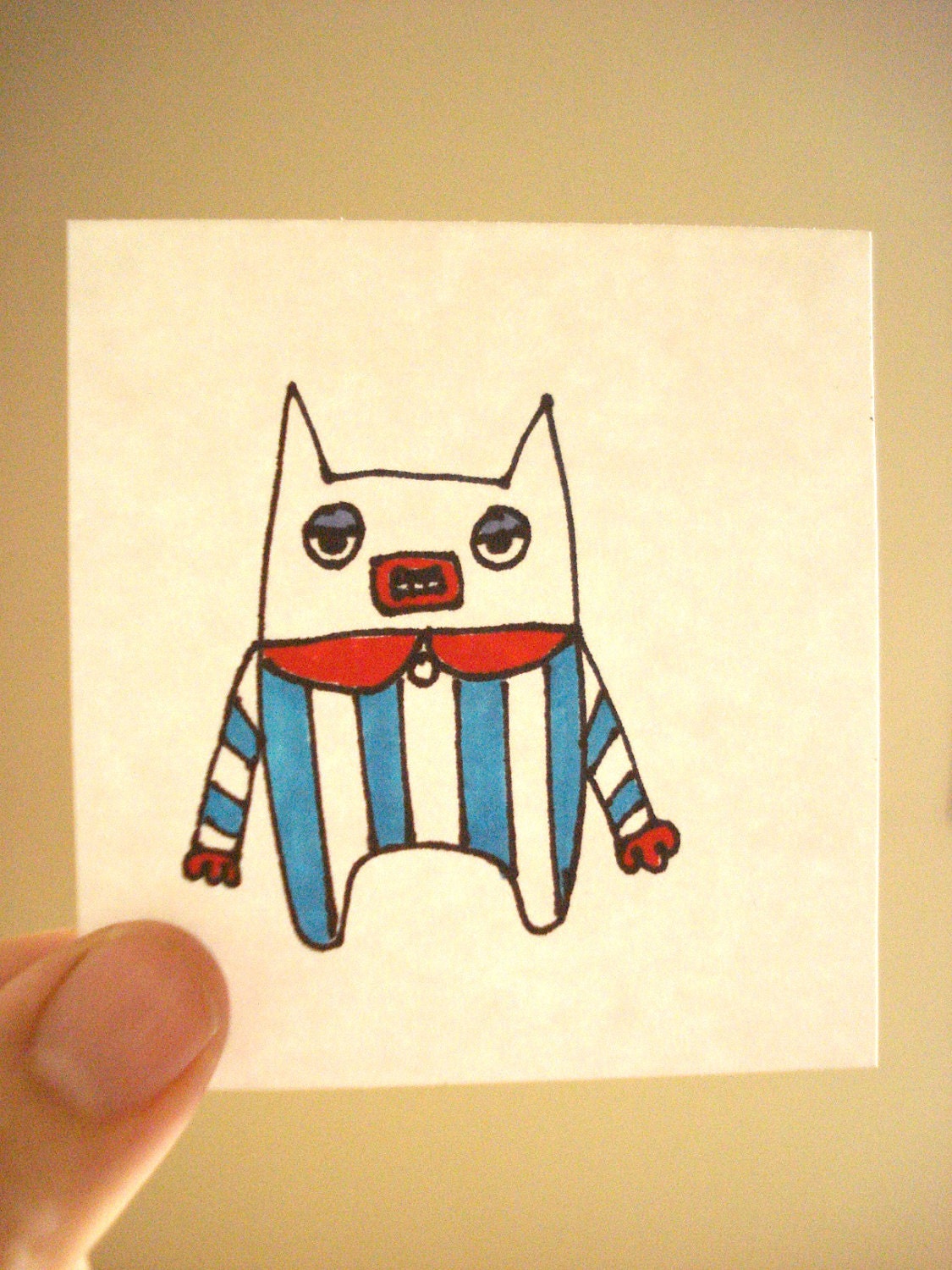 Striped Monster - Original Aceo - Free Shipping