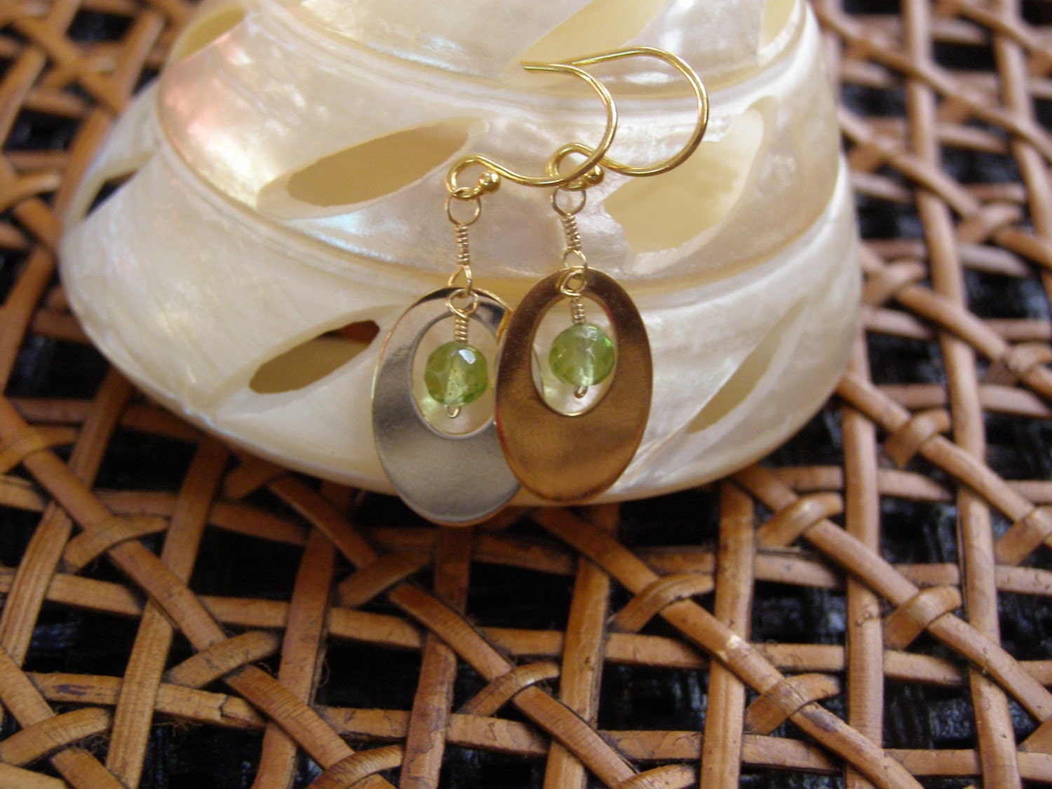 Pea Pods Handmade Peridot and 18kt Gold Fill French Wire Earrings OOAK