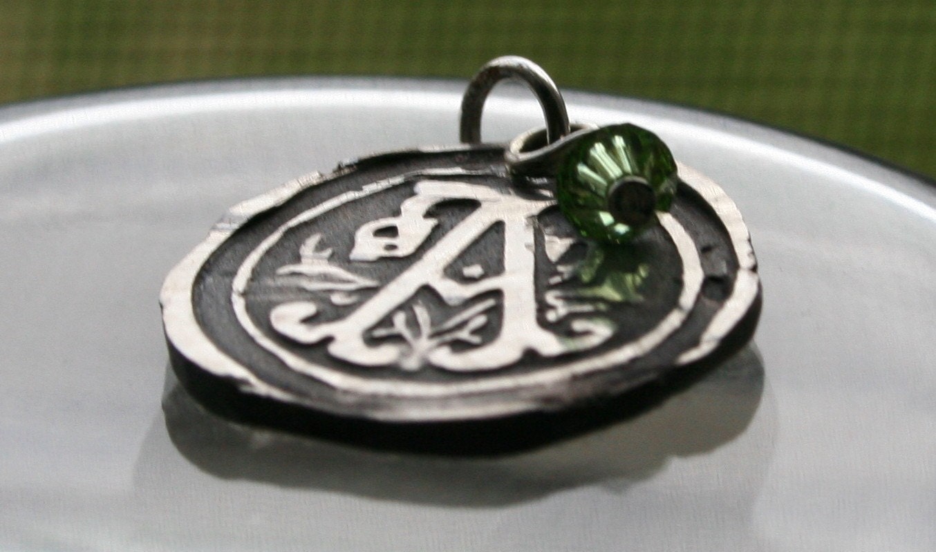 Wax seal stamped Pendant with Birthstone