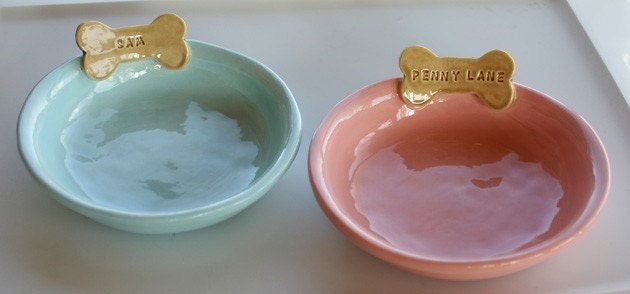 Set of 2 - Personalized Dog Bowls Dishes - 7 inches - Custom Made to Order