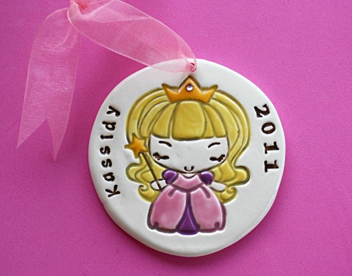 Personalized Little Princess with Swarovski Crystal Ornament - Custom Made to Order