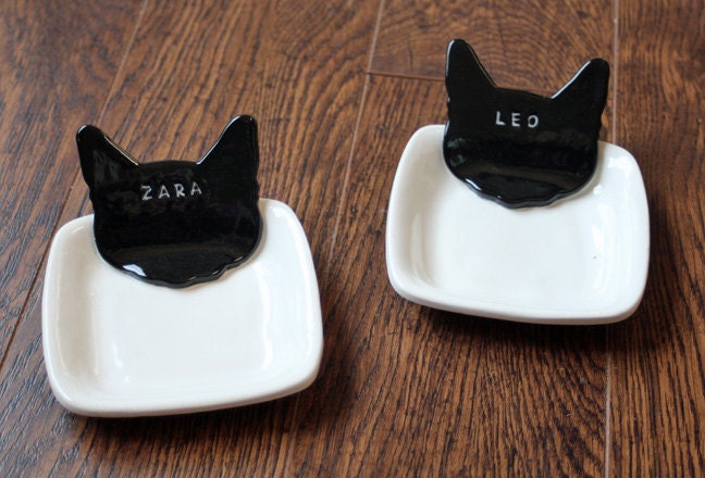 Set of 2 - Personalized Kitty Cat Food Dishes - Custom Made to Order
