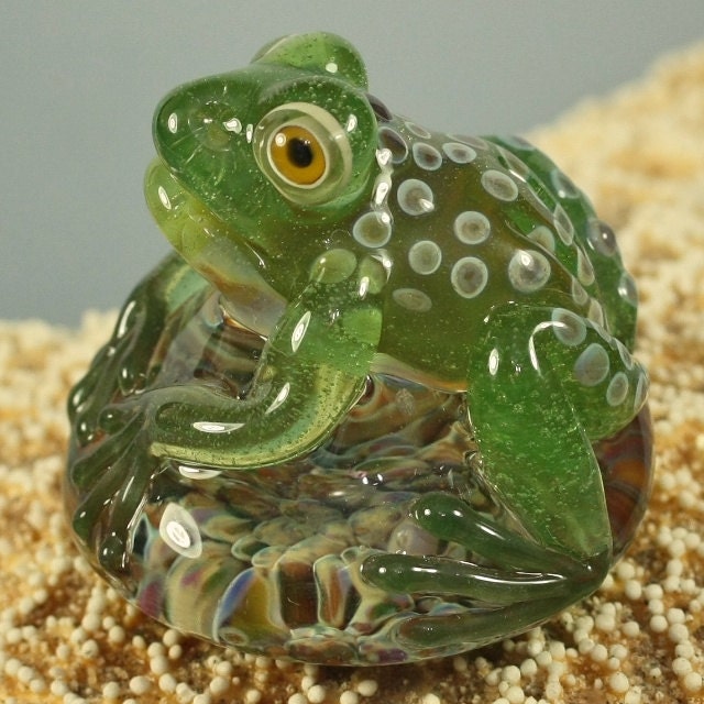 Lampwork Glass Frog Paperweight Sculpture Figurine by Glassroger