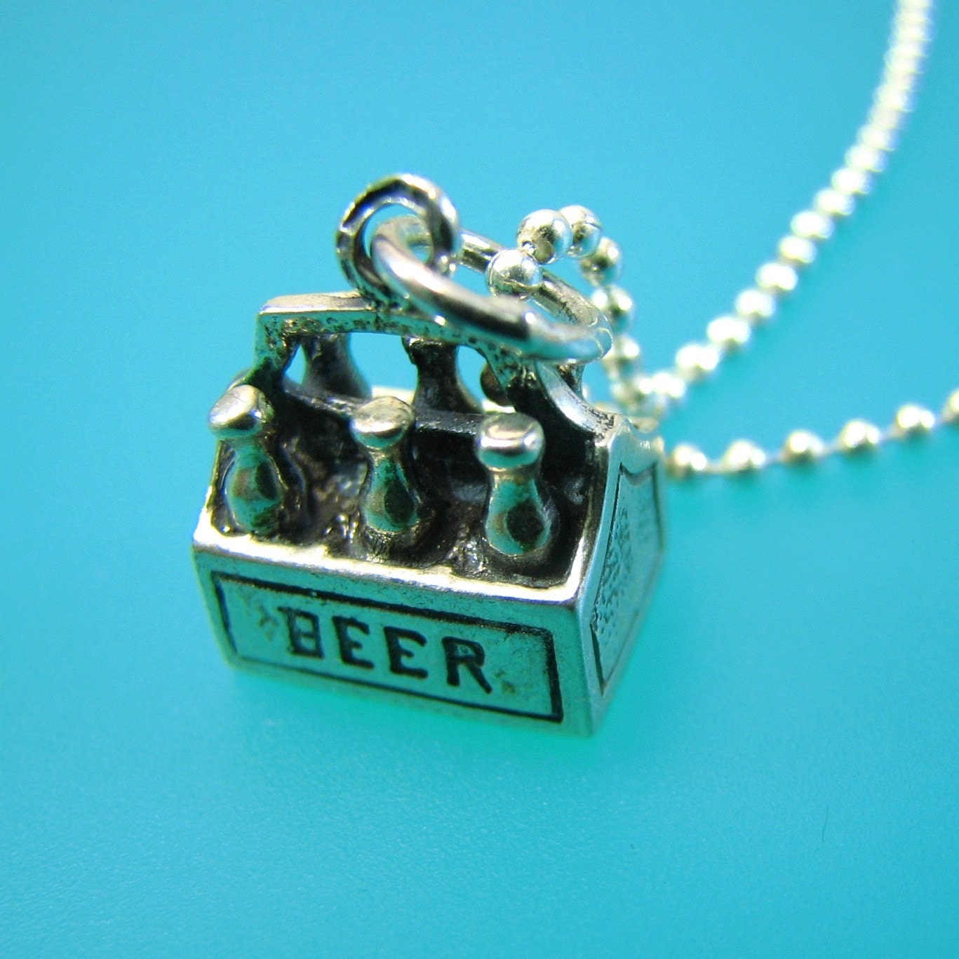 Six pack of Beer Charm Necklace - Sterling Silver