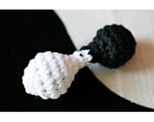 Baby Rattle - Black and White - Three months old and up-Crocheted Cotton over bells