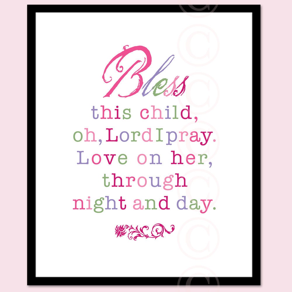 Girl's Art Print Prayer - Bless This Child - Pink Script