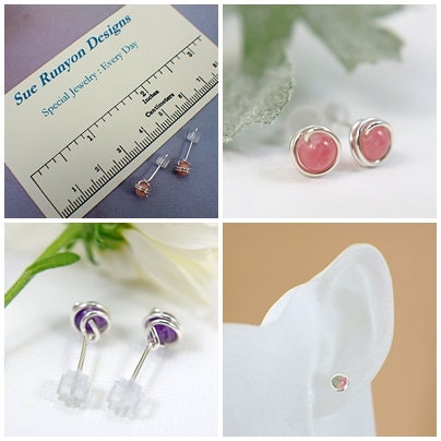 Tiny amethyst post earrings sterling silver wire wrapped purple jewelry mini