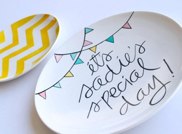 Personalized 'It's Your Special Day' Small Plate by Aedriel Originals Featuring Pennant Banners