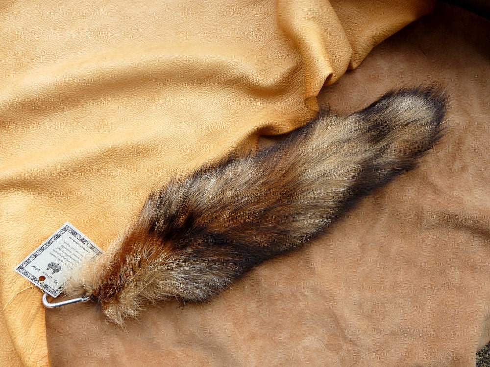 Fox tail - Real red fox fur totem dance tail on extra strong carabiner keychain for shamanic ritual and dance RF07