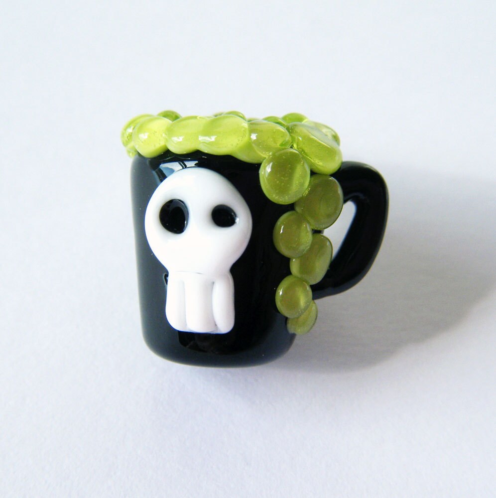 Pick Your Poison Skull Black N Green Lampwork Bead by keiara SRA