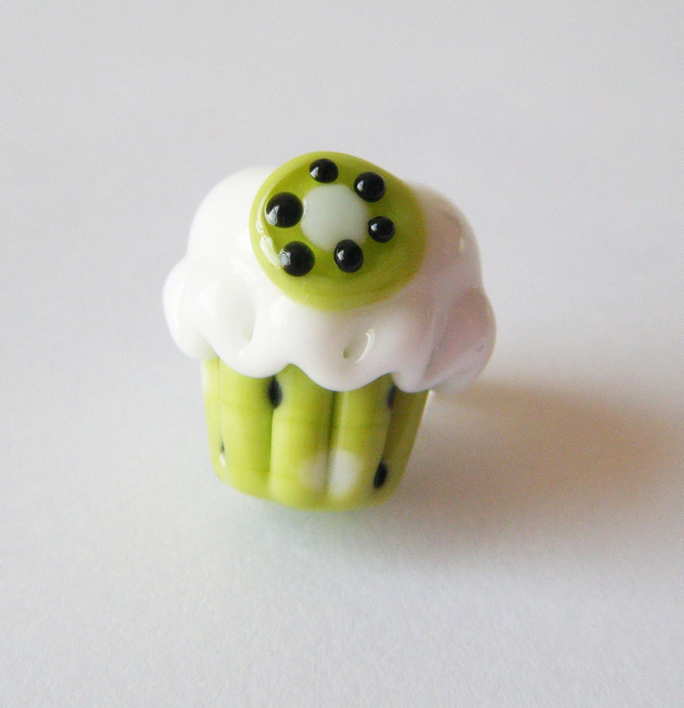 SALE ITEM Cupcake Lampwork Bead Kiwi Cupcake Focal by keiara SRA