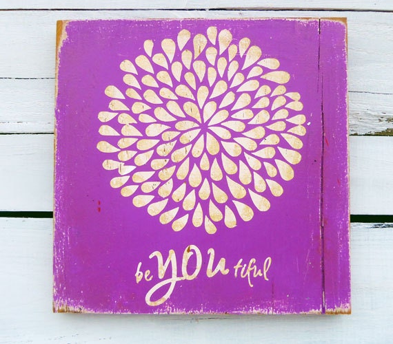 Typography Wood Sign - Purple Flower BeYOUtiful Wall Decor