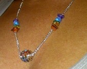 Metaphysical  Power of Nature and the 7 Chakras Gemstone Silver Swirl Silver Chain Necklace