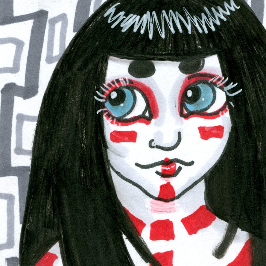 Original ACEO - Tribal Girl Red