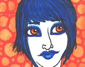 Original ACEO Blue Orange Girl