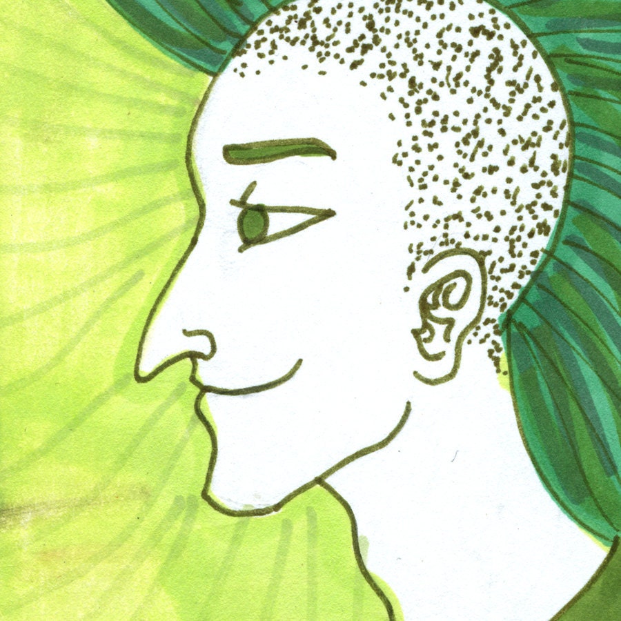 Green Punk Profile ACEO Original