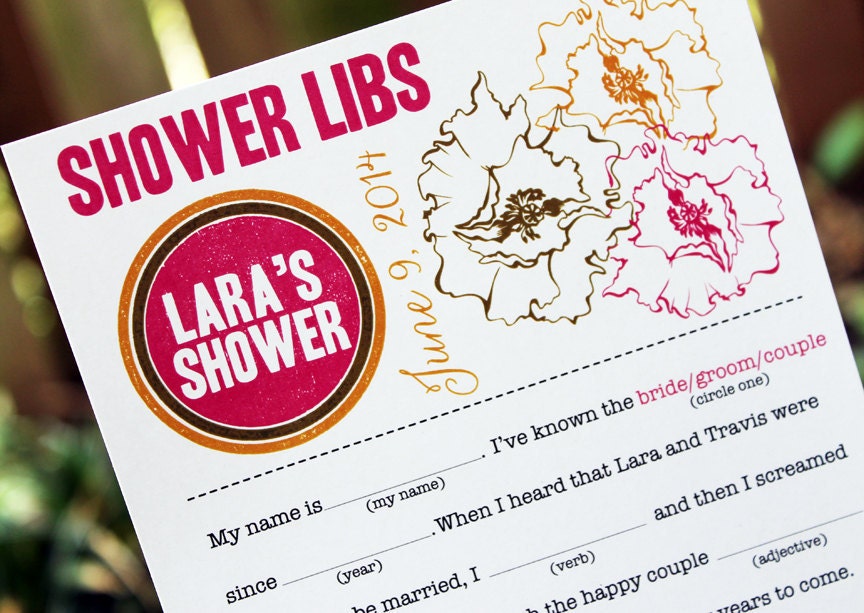 Bridal Shower Mad Libs PDF FILE Print Yourself Bold Flowers Colors are Customizable