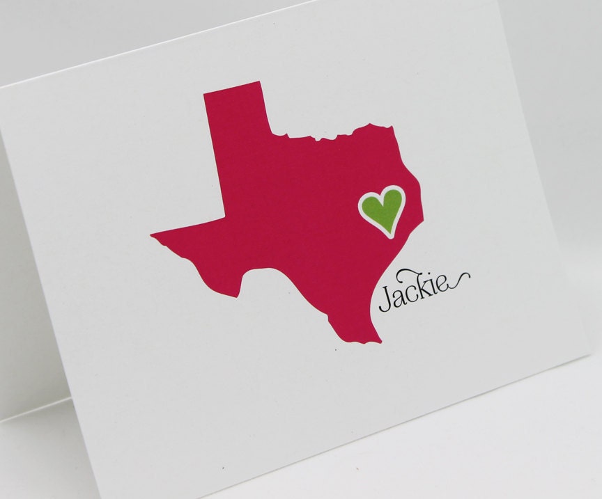 Any State Set of 12 Personalized Stationery with heart