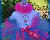 NEW Cake Smash,  5 Piece Set  Onesie, Ribbon Bloomers, Tutu, Cupcake Hat, & Bib,  Sz 12, 18  or 24 mo. You Choose Colors, by GINGHAM BUNNY