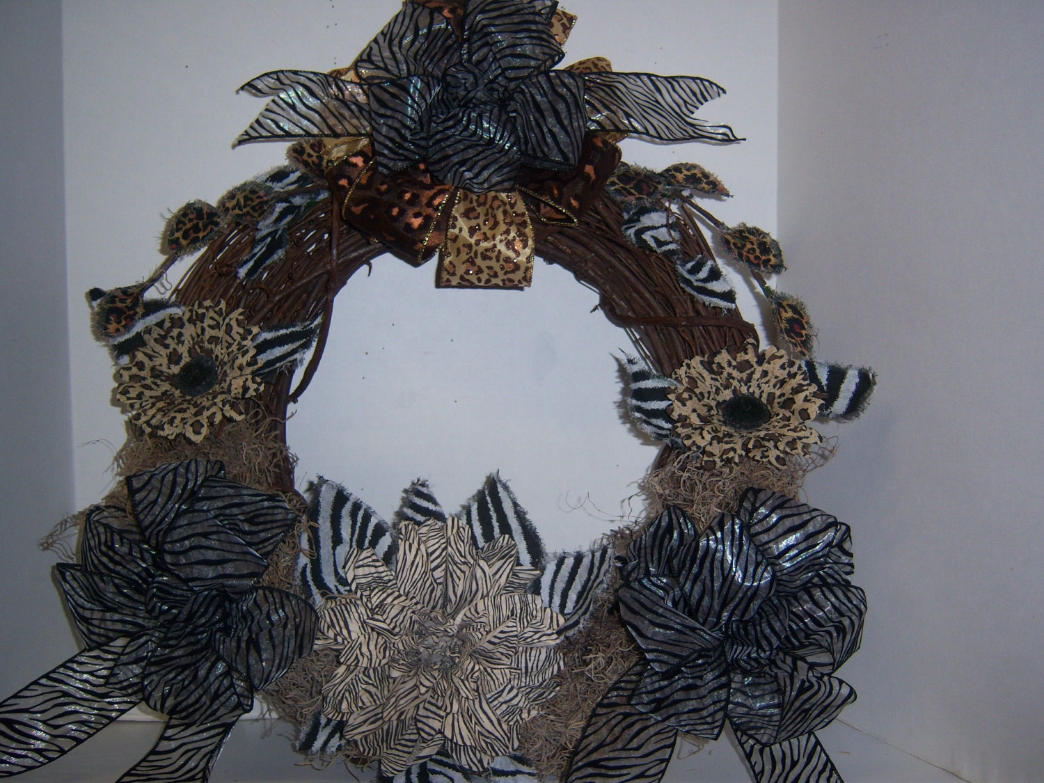 Leopard Cheetah and Zebra Animal Safari Door Wreath