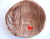 Faux Bois Initials and Heart Carved into Tree Dish