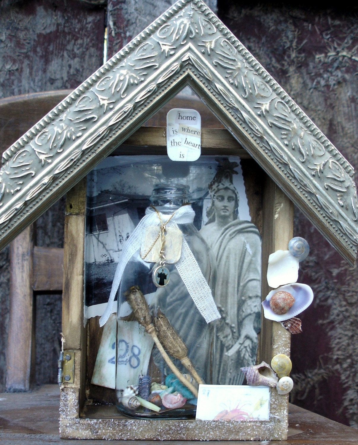 HOME (it's where the heart is)   --  original mixed media assemblage from found objects