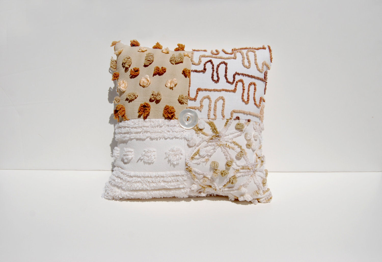 Chenille Charm Pillow - Vania - Butterscotch, Caramel, Dulce de Leche Vintage Chenille Handmade Charm Pillow