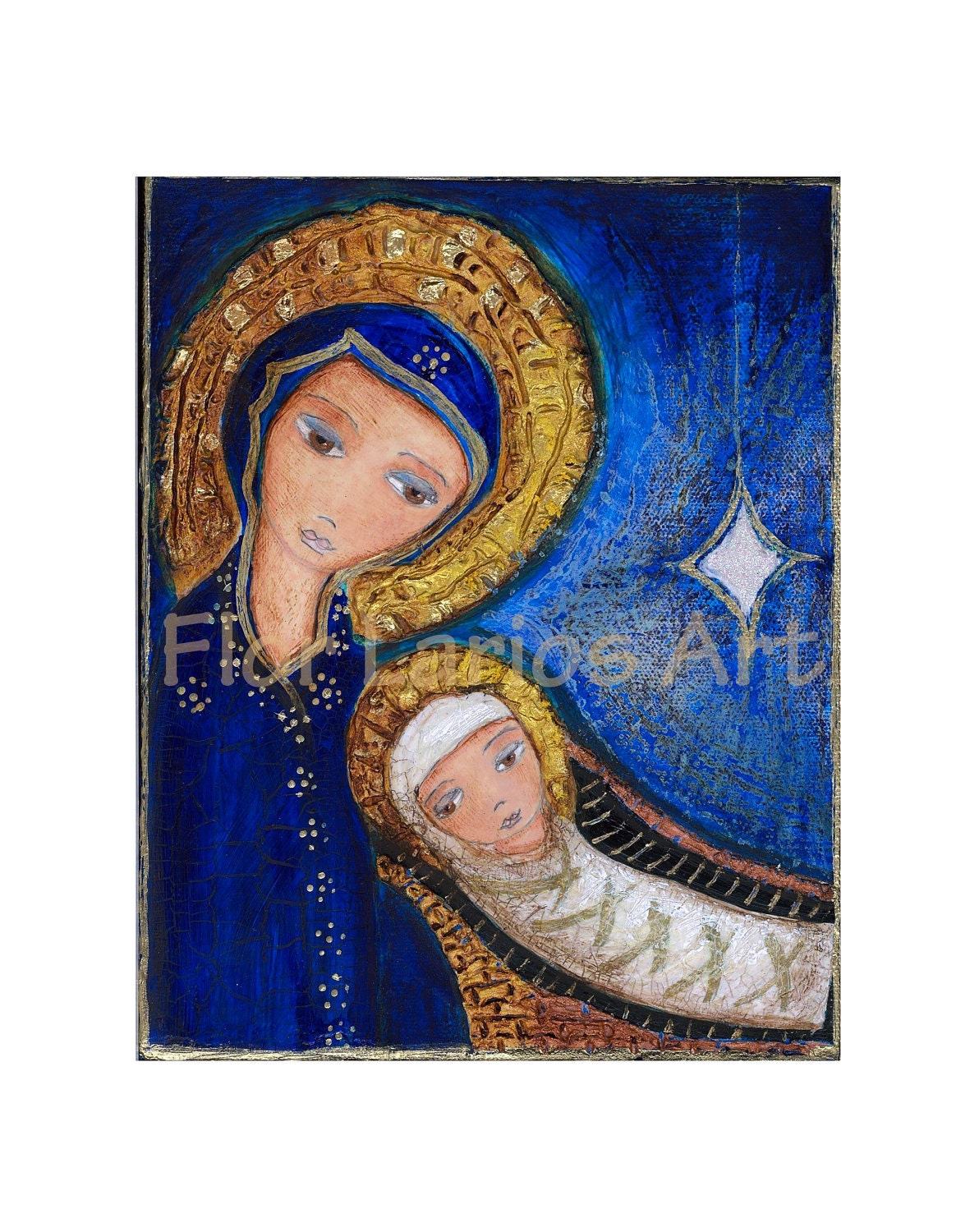 Nativity Mary with Baby Jesus - Mixed Media Original Painting 8 x 10 inches - By FLOR LARIOS