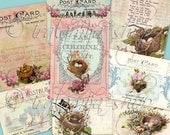 NESTS and POSTCARDS collage Digital Images  -printable download  file-