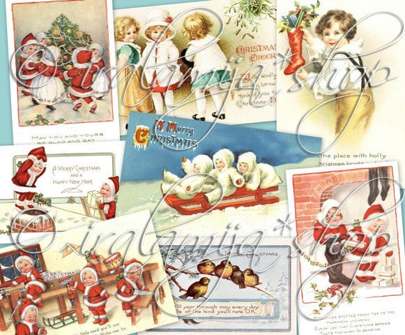 VINTAGE CHRISTMAS Collage Digital Images -printable download file-