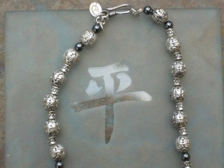 Ethnic Silver and Hematite Bead Necklace