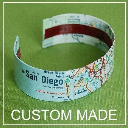 Custom Map Cuff Bracelet - Choose Your City - Made to Order