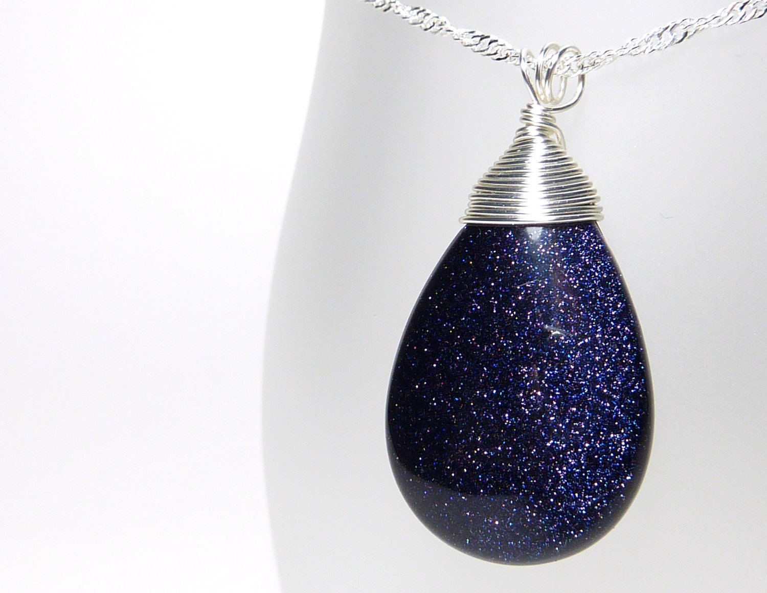 Night sky necklace - sparkling blue goldstone pendant - ''The astronomer's dream''