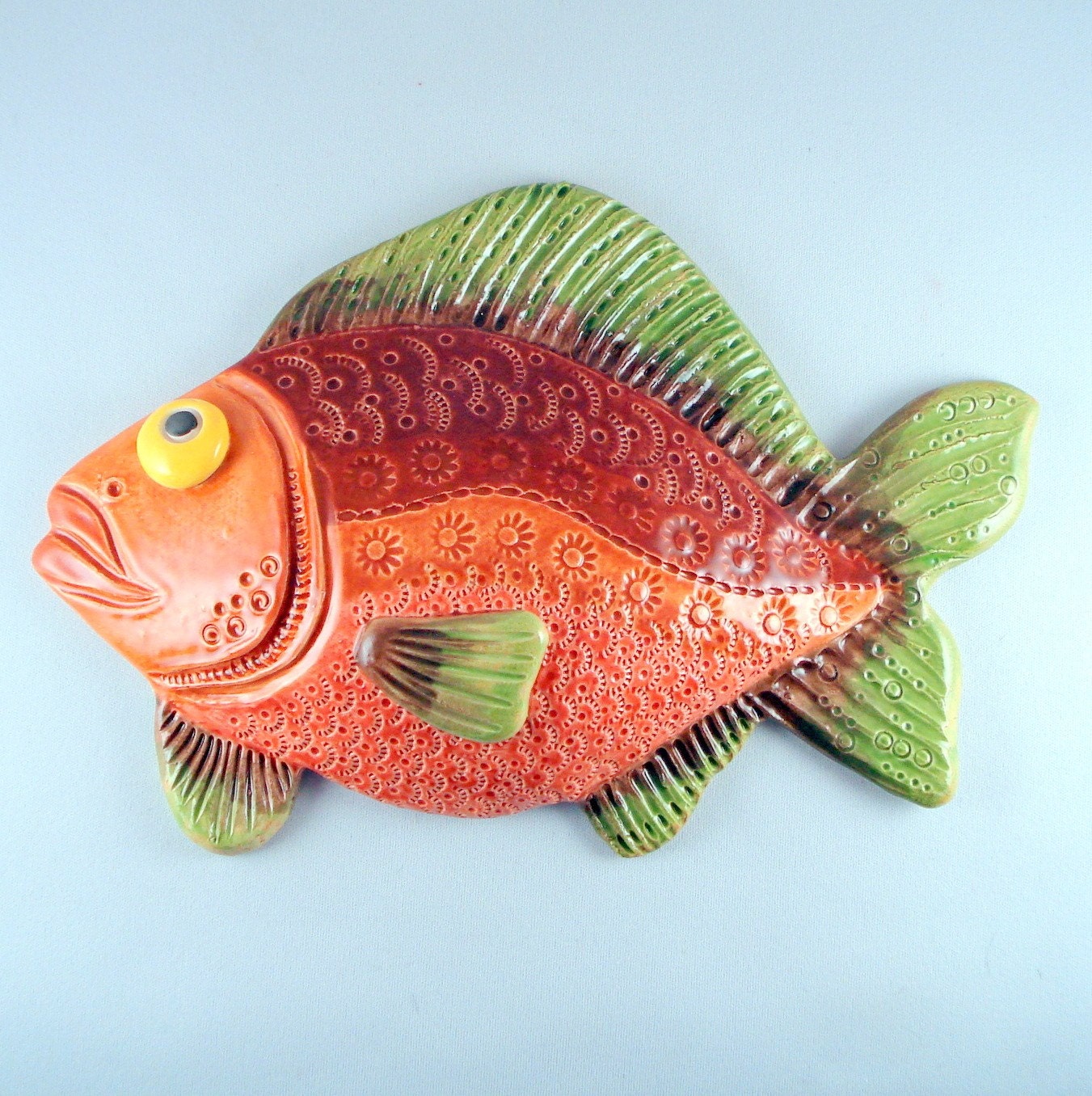 Whimsical Ceramic Fish Decorative wall hanging by WisperOn on Etsy