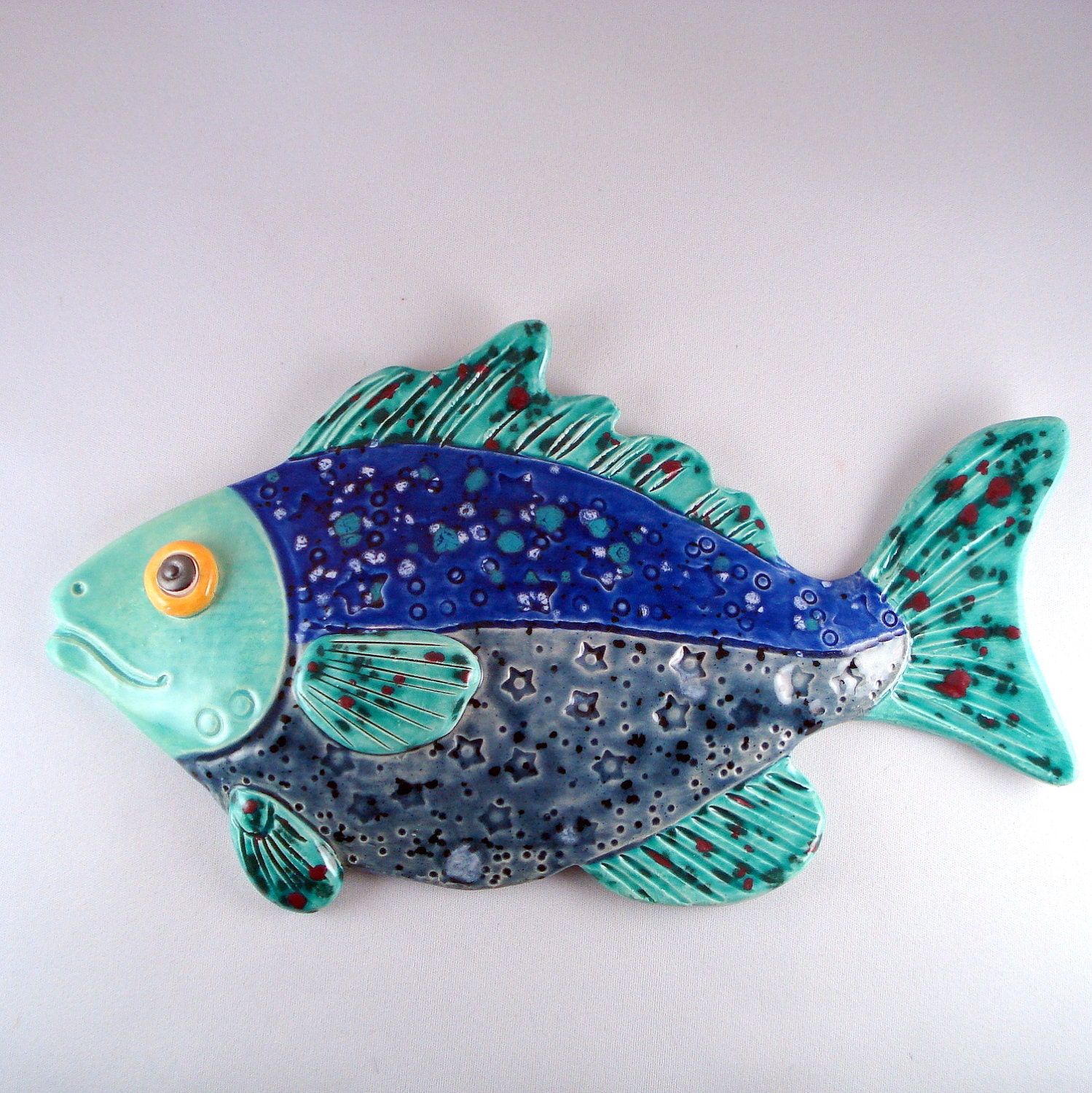 Whimsical Ceramic Fish Decorative wall hanging by WisperOn on Etsy