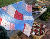 5 and Dime Quilt in Red, White, and Blue