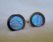 Real Blue Morpho Lympharis Butterfly Wing Cuff links Keepsake Wedding Cuff Links w/Box Groom Fathers Day Gift